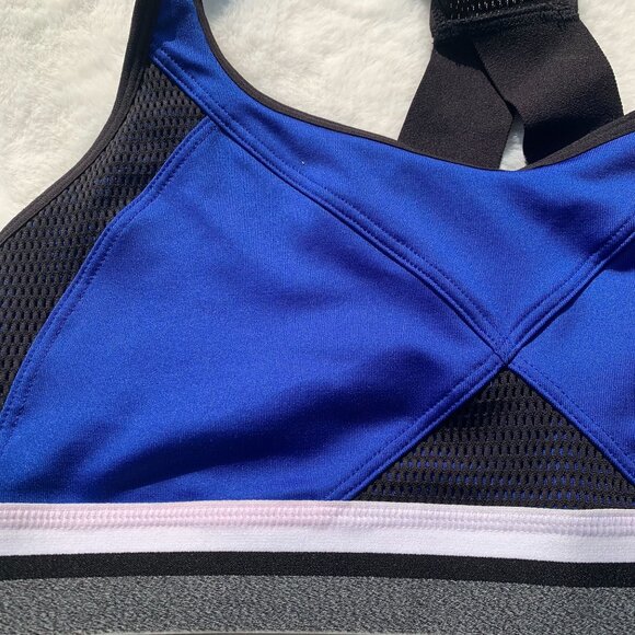 Champion Performance Moderate Sports Bra Size L Flight Blue Black Mesh Racerback - Picture 6 of 9